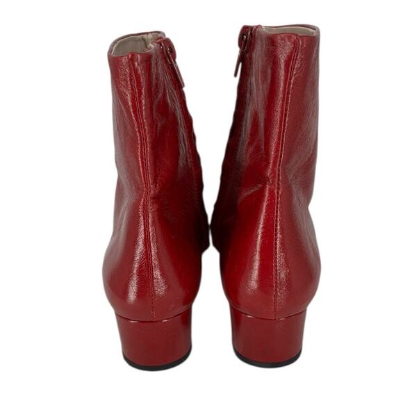 Zara Red Leather Ankle Boots Mid Heel Mid Century Modern Style Size 37 - Picture 7 of 11